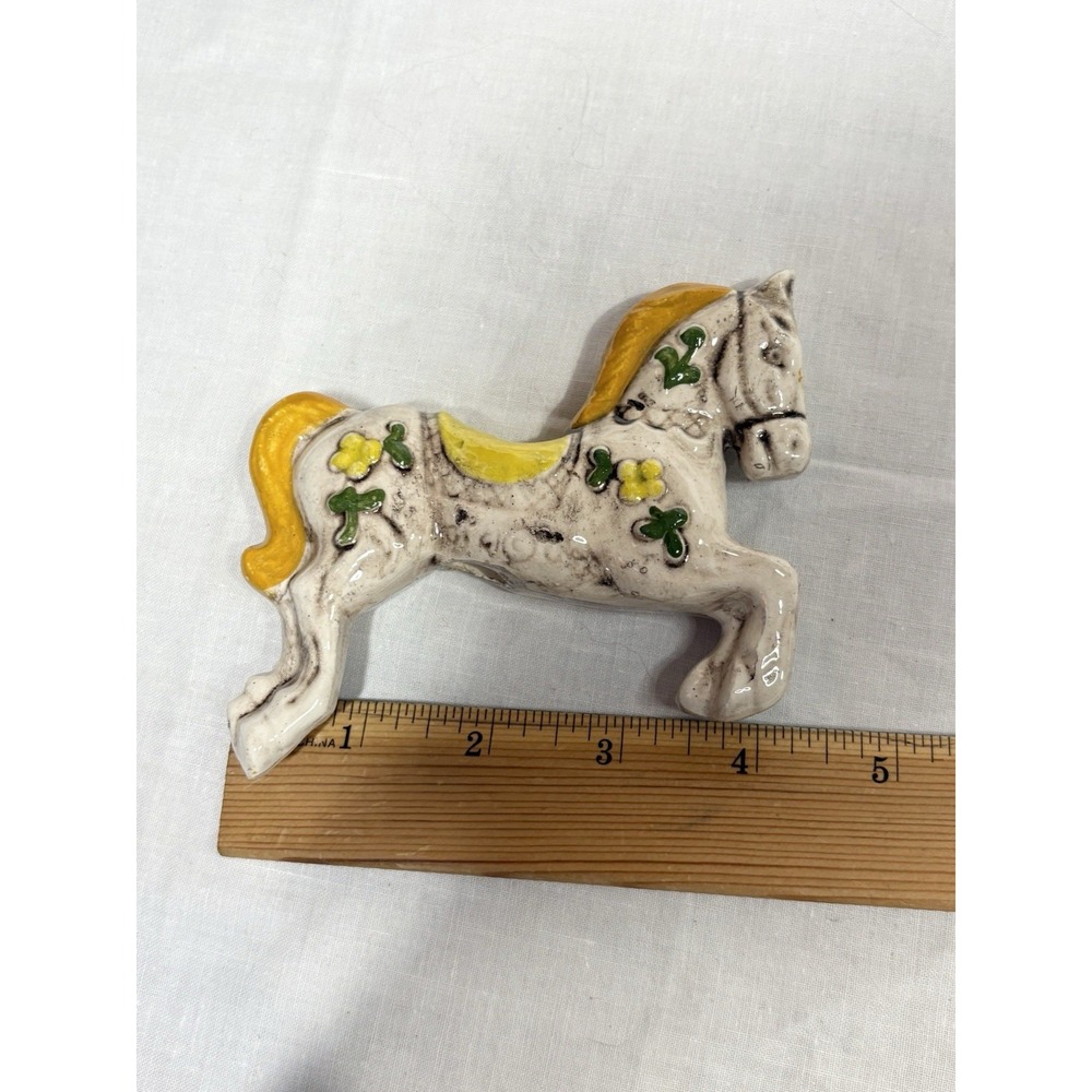 Lot 4 Vintage Gigi USA Ceramic‎ Horse Ornaments 3D Hand Painted Red Yellow Retro - Picture 15 of 15